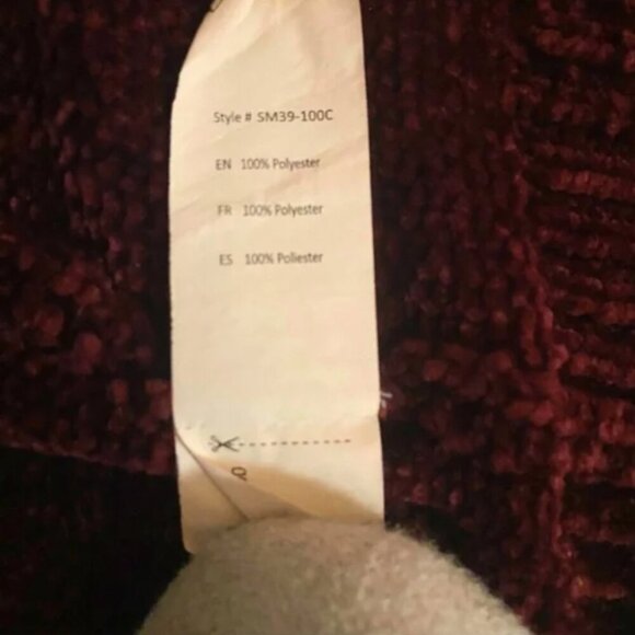 Rich Burgundy Plush Open-Front Chenille Cardigan (Revamped) — Size L - Picture 5 of 6